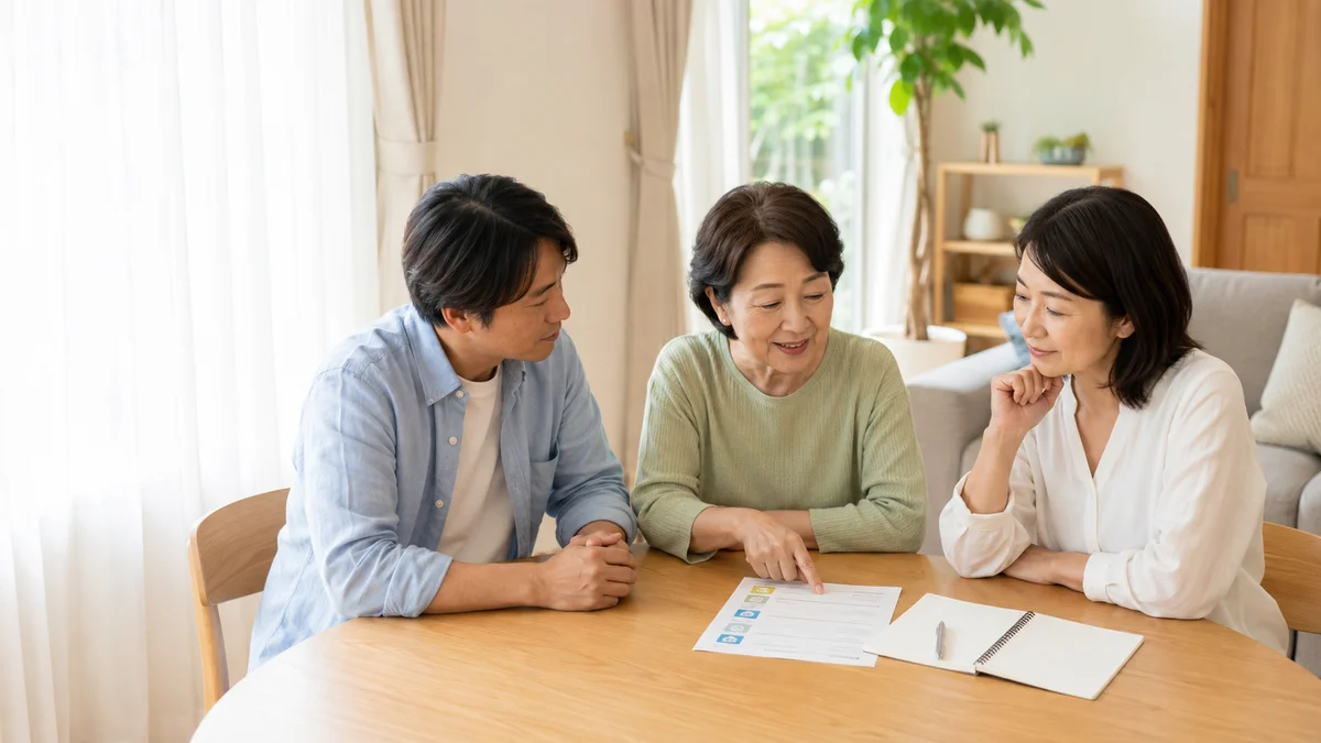 お盆に家族でこれからの暮らしと終活の希望を話し合う様子